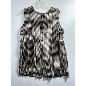 VTG Van Heusen For Her Sleeveless Top M Button Made In USA Tan/Black